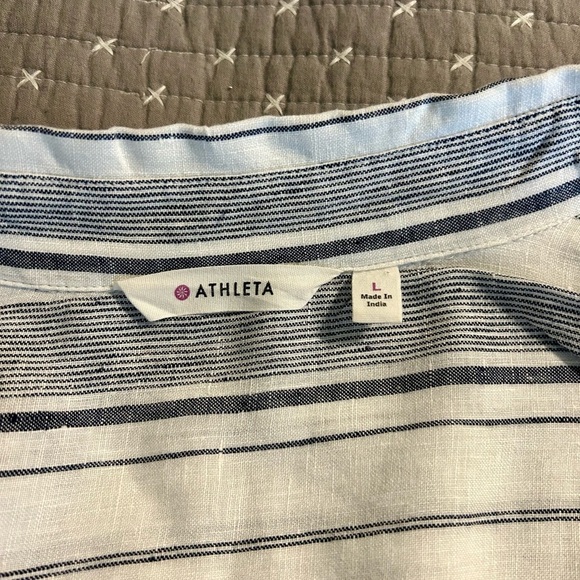 Athleta Women’s Linen Striped Button Down Sz L - Picture 6 of 9
